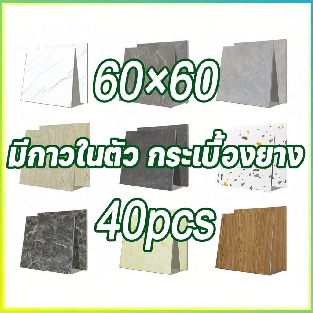 กระเบื้องยาง 60x60ซม. PVC กาวในตัว กันน้ำ หลากหลายสีและขนาด