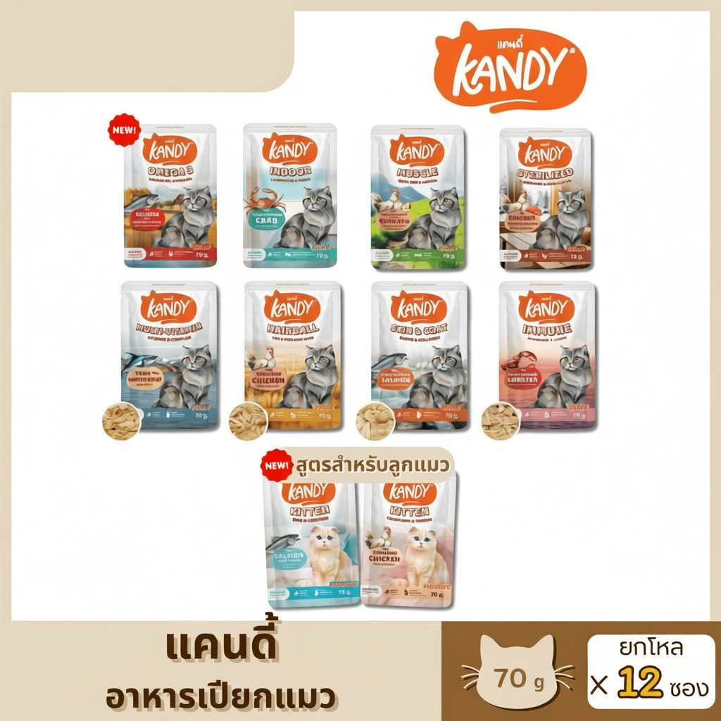 Kandy อาหารเปียกแมว  ขนาด 70 กรัม 12 ซอง