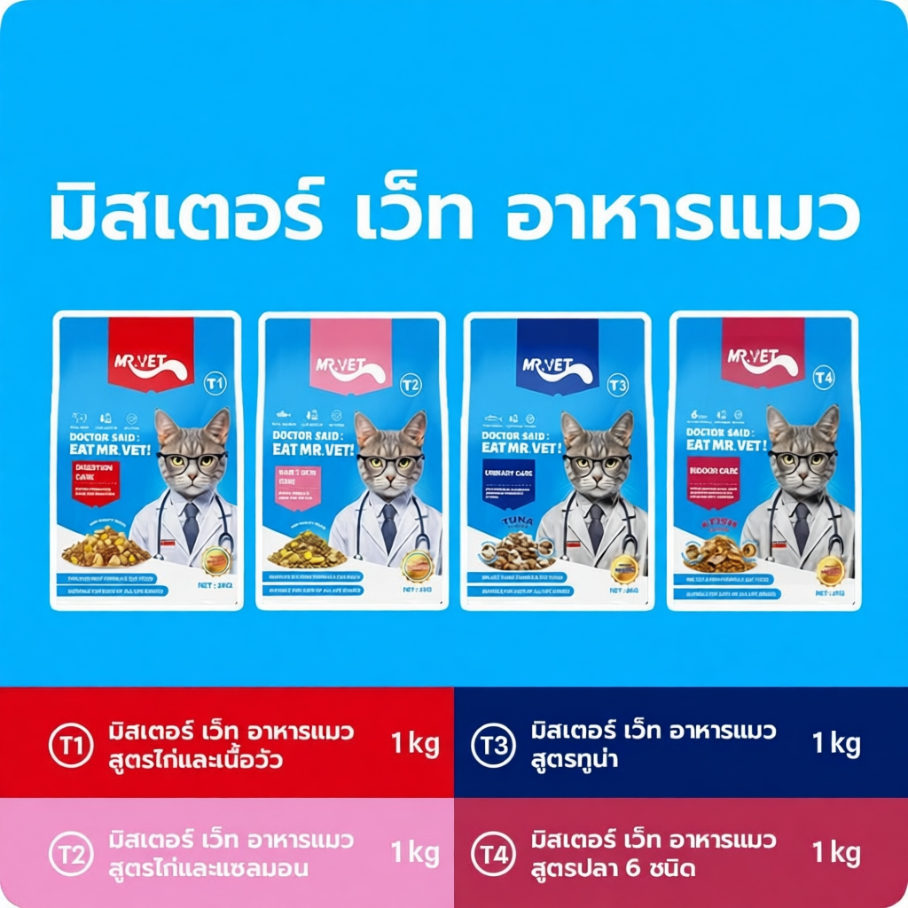 MRVET อาหารเม็ดแมว Holistic แพ็ค 1KG - เหมาะสำหรับแมวทุกช่วงวัย&ส่งของขวัญ