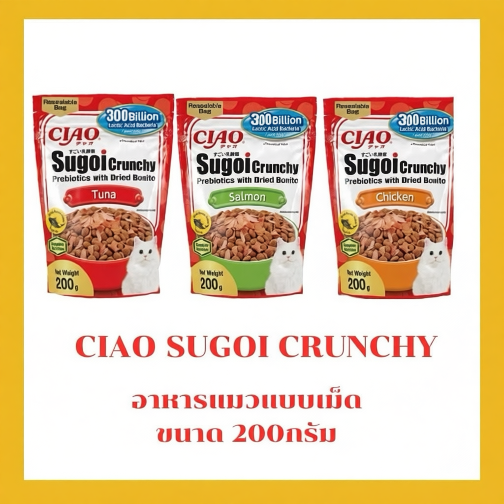อาหารแมว CIAO SUGOI CRUNCHY 200 กรัม พร้อมท็อปปิ้งคัทสึโอะบูชิ