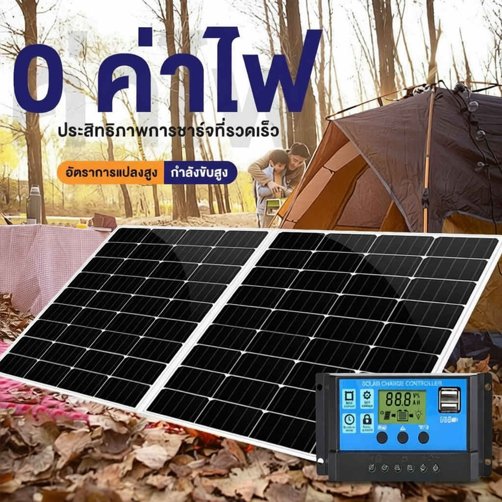 แผงโซล่าเซลล์ 18V/150W 200W 300W 400W 500W กันน้ำ กันฟ้าร้องฟ้า