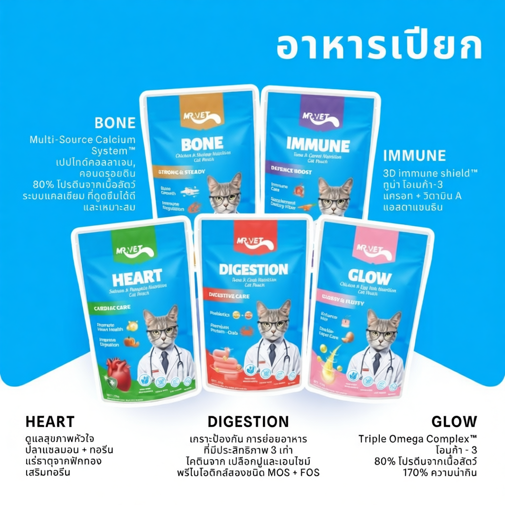 MRVET อาหารเปียกแมว 70G  ไม่มี การปรุงรส หรือวัตถุกันเสีย ควบคุมการย่อยอาหาร เพิ่มภูมิคุ้มกัน