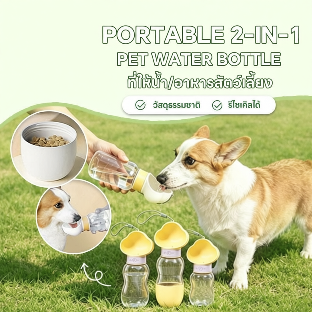 Doge&Orange ที่ให้น้ำสัตว์เลี้ยงแบบพกพา หมุนสะดวก