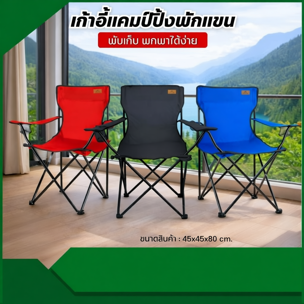 เก้าอี้แคมป์ปิ้ง มีที่พักแขน Top Sun รับน้ำหนัก120 kg