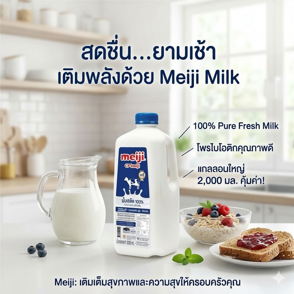 Meiji นมสดพาสเจอร์ไรซ์ รสจืด 2 ลิตร