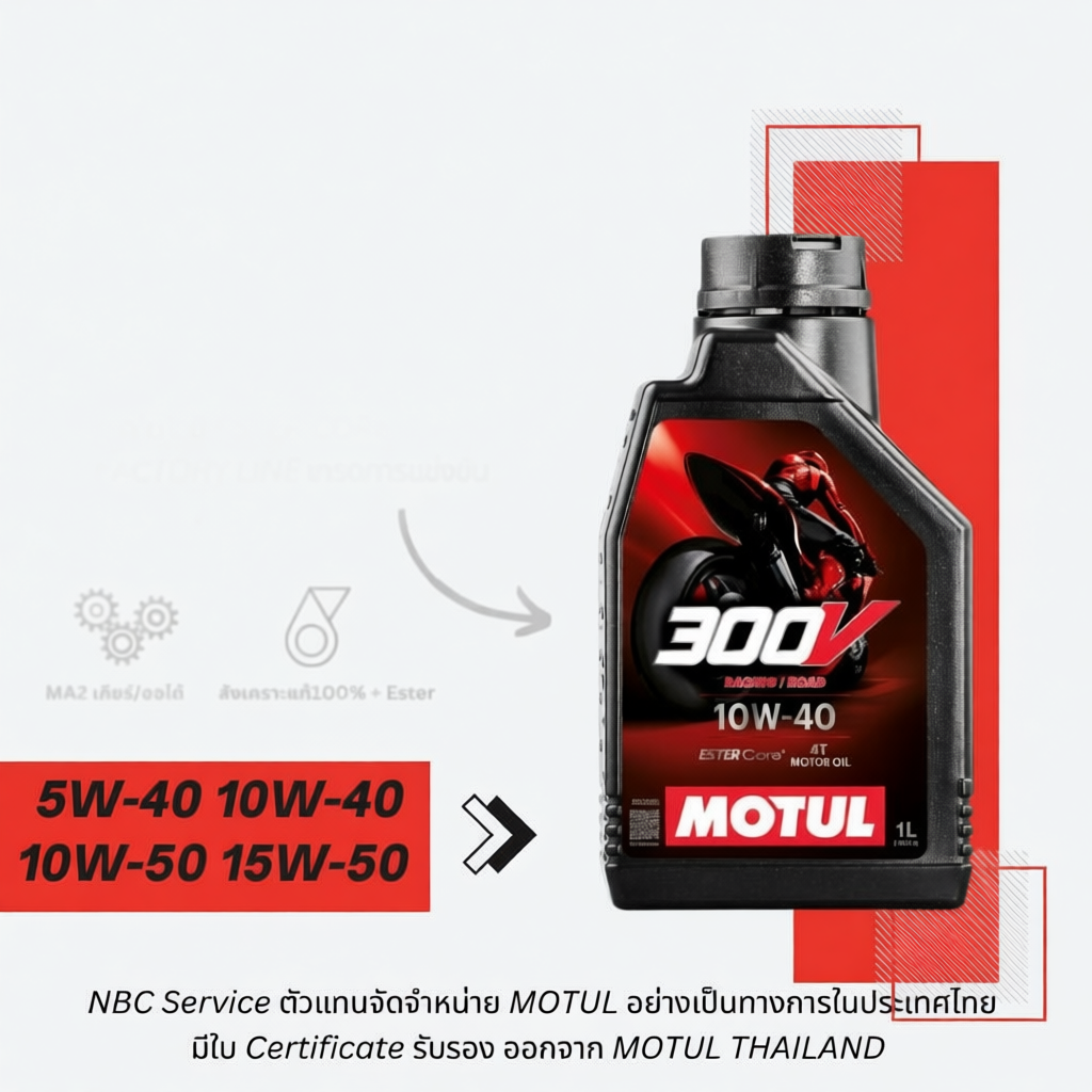 น้ำมันเครื่องมอเตอร์ไซค์ MOTUL 300V 1 ลิตร เทคโนโลยี ESTER Core ประสิทธิภาพสูง