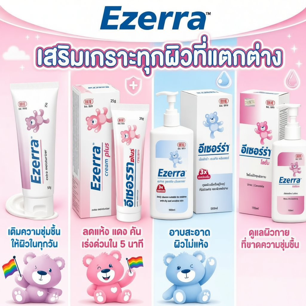 Ezerra Lotion,Ezerra Extra Gentle Cleanser 150-500mL,Ezerra Cream CREAM PLUS ผลิตภัณฑ์ทำความสะอาดผิว
