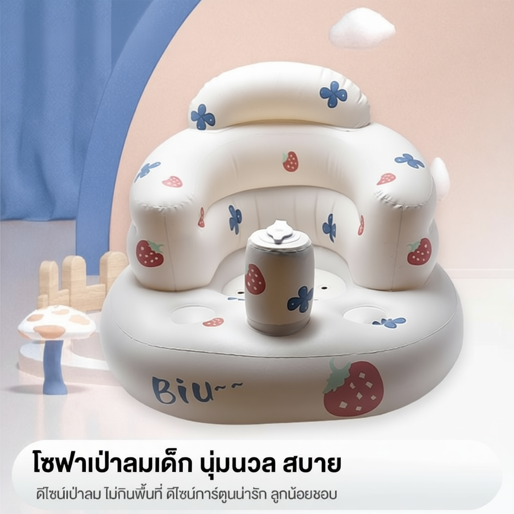 Pippi โซฟาเป่าลมเด็ก ป้องกันการพลิกคว่ำ ปรับการนั่ง ระบายอากาศได้ น้ำหนักเบา ที่นั่งเด็ก