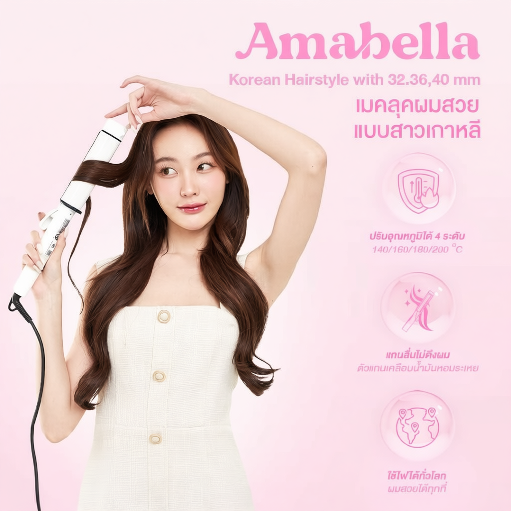 เครื่องม้วนผม Amabella ปรับอุณหภูมิได้ 4 ระดับ ขนาดให้เลือก 36 และ 40 มม