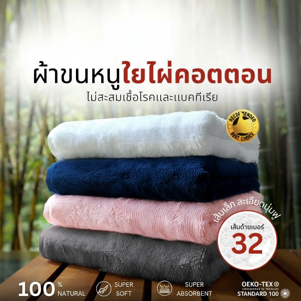 MAPLE'S ผ้าเช็ดตัว ลดสิว​ ใยไผ่คอตตอน