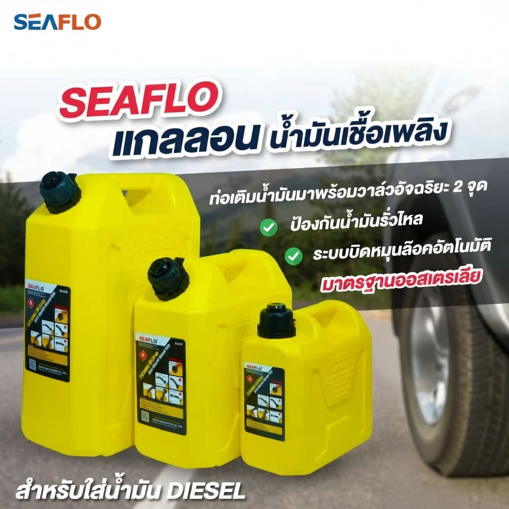 SEAFLO แกลลอนน้ำมันเชื้อเพลิงสำรอง ถังสีเหลือง
