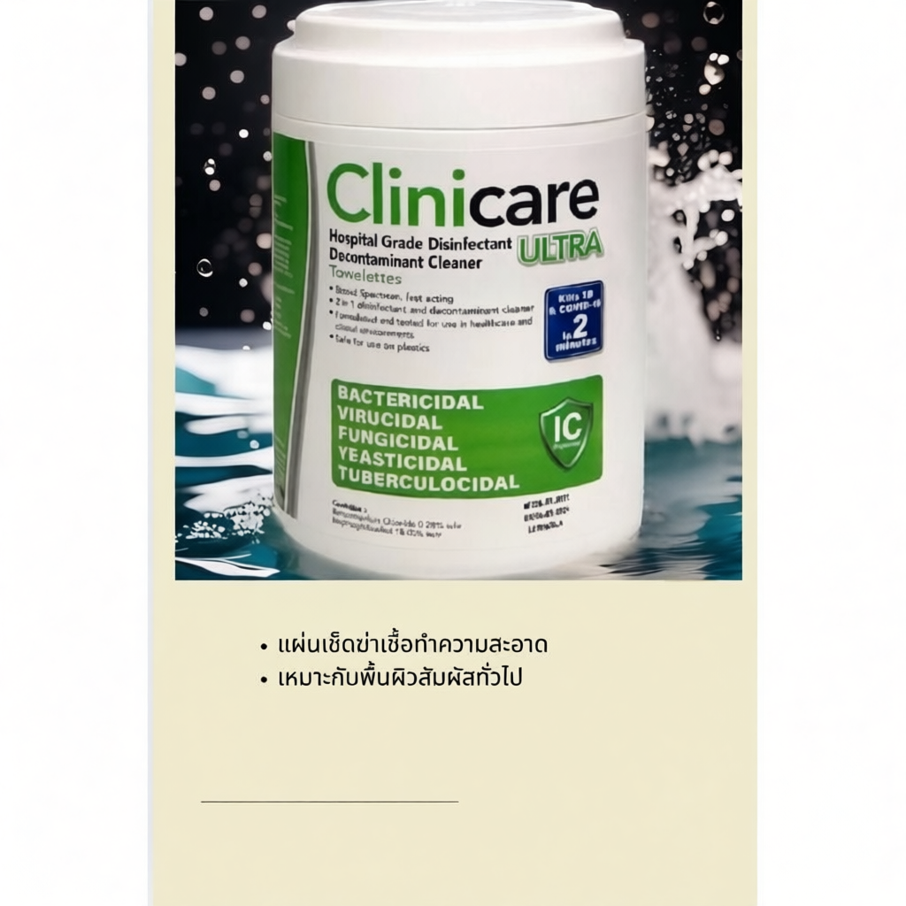 Clinicare Ultra แผ่นเช็ดทำความสะอาดได้ทุกพื้นผิว