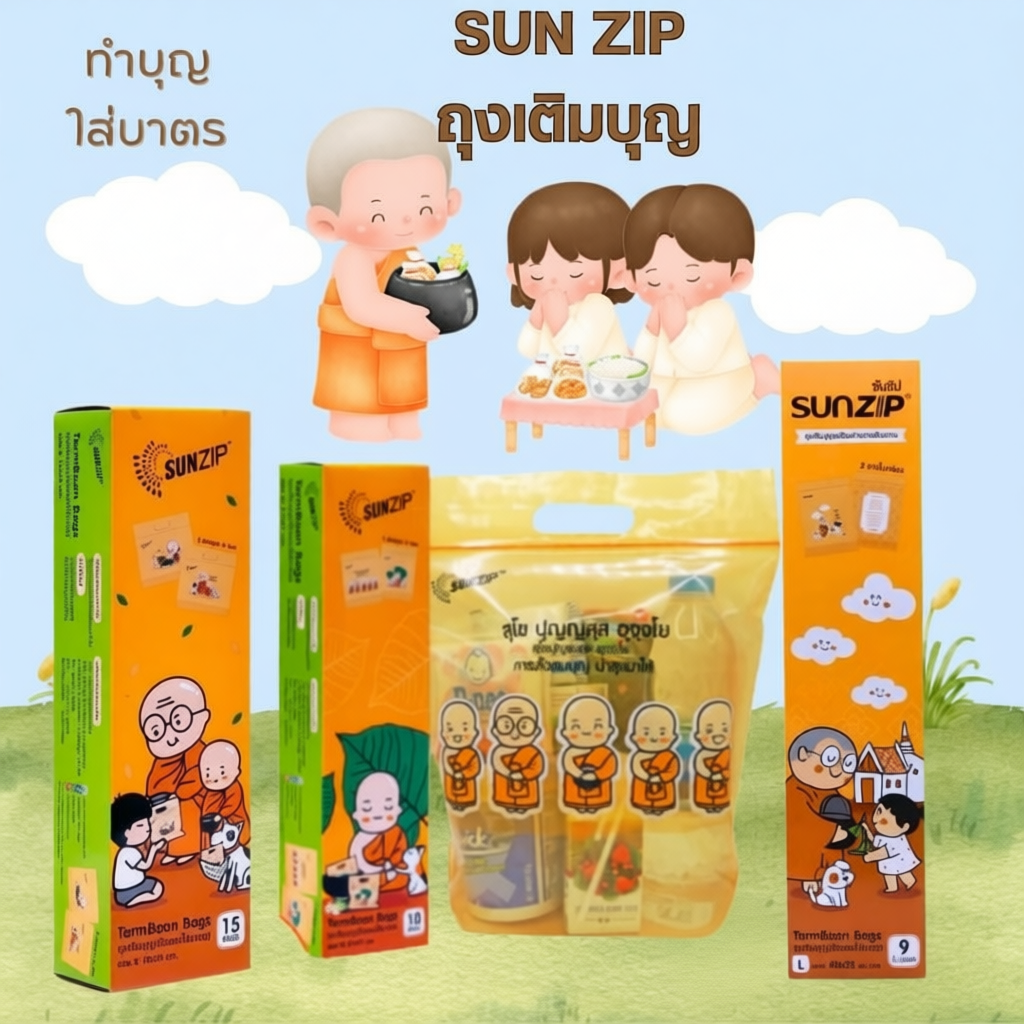 SUNZIP ถุงสังฆทาน ซิปล็อคแน่นหนาสวยดูดี
