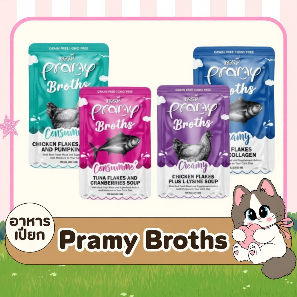 12 ซอง Pramy Broths อาหารเปียกแมว ขนาด 40g