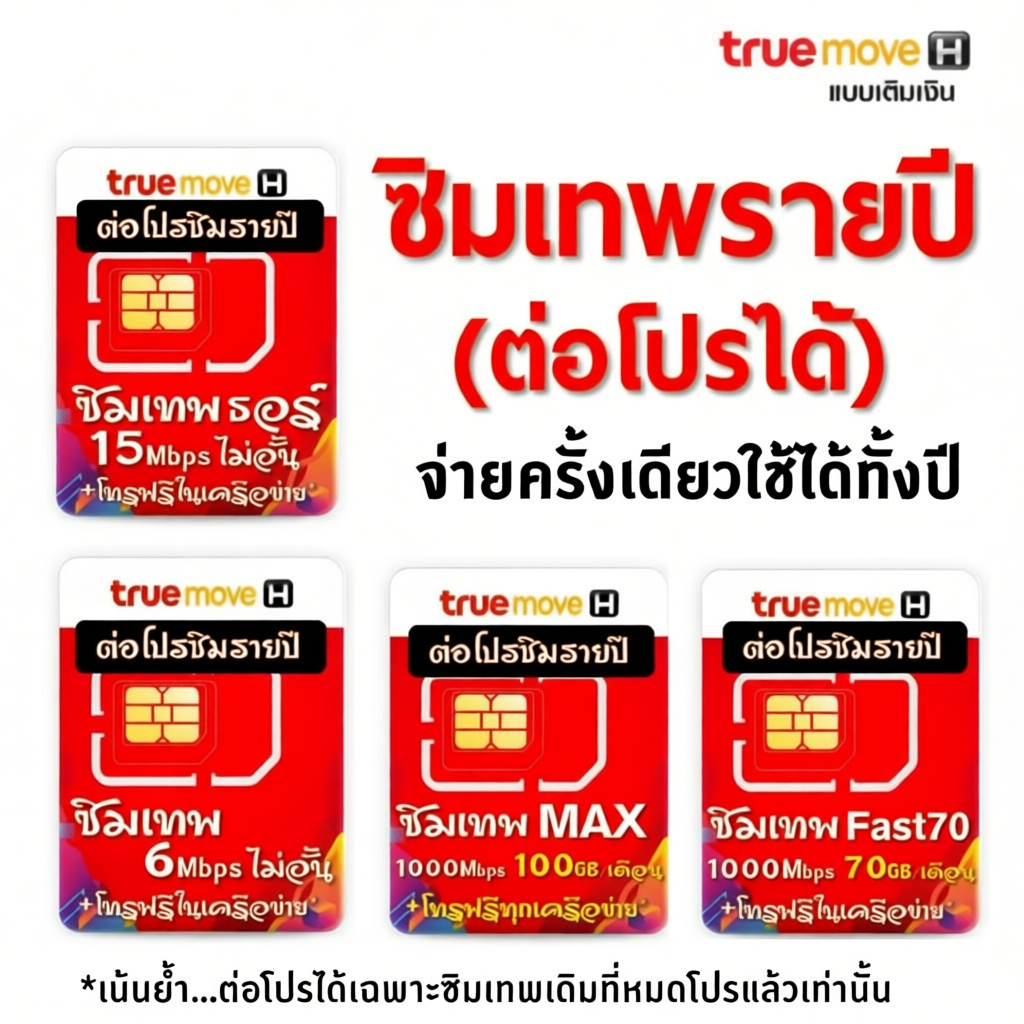 ซิมรายปี ค่ายTRUE เน็ตไม่อั้น โทรฟรี