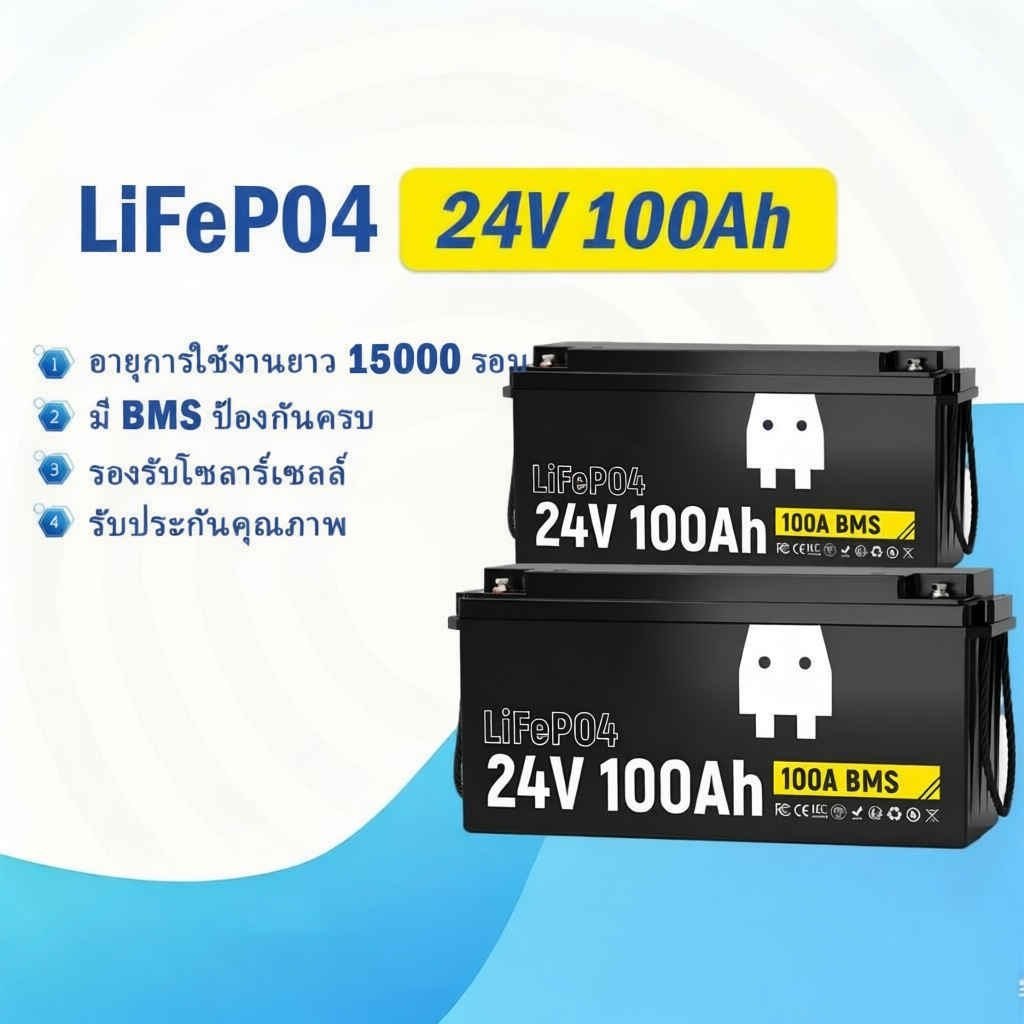 WattCycle 24V 100Ah แบต LiFePO4 BMS 100A สำหรับรถบ้าน โซล่าเซลล์