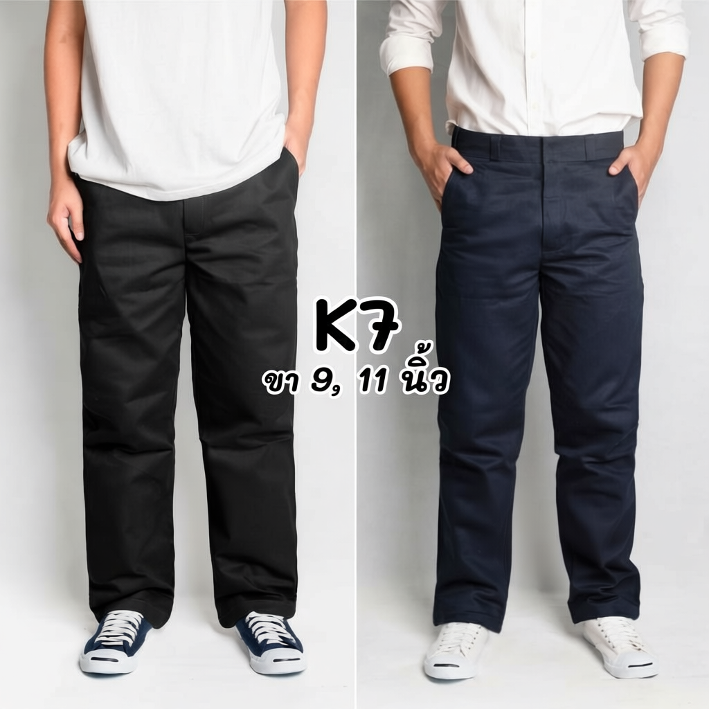 กางเกงทรงกระบอก K7 ปลายขา 9  และ 11นิ้ว งานแท้ผ้าหนา สีดำ-สีกรม กางเกงช่าง, เทคนิค