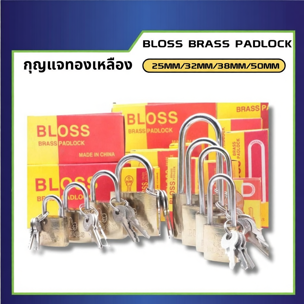 แม่กุญแจ BLOSS ขนาดหลากหลาย แข็งแรงทนทาน ล็อคแน่นหนา