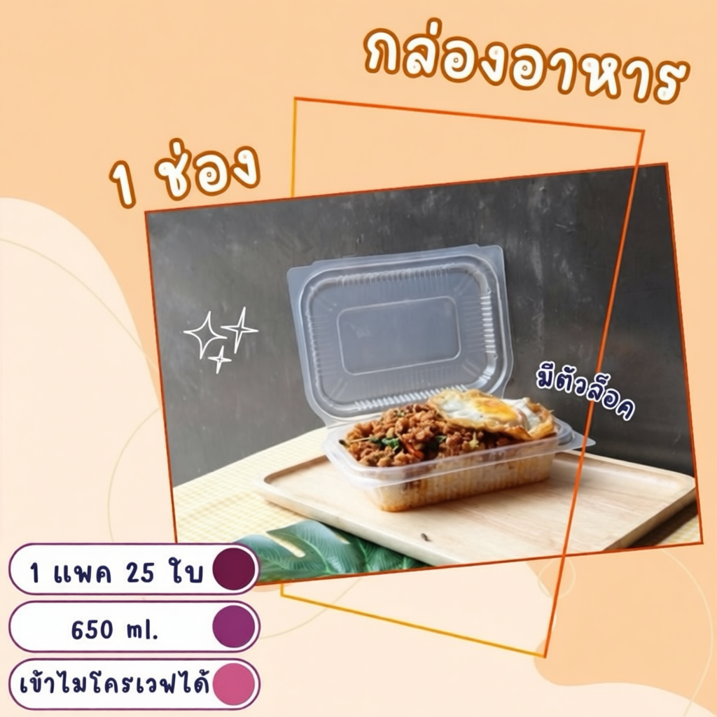 กล่องอาหาร PP 650ml 25ใบ เข้าไมโครเวฟได้