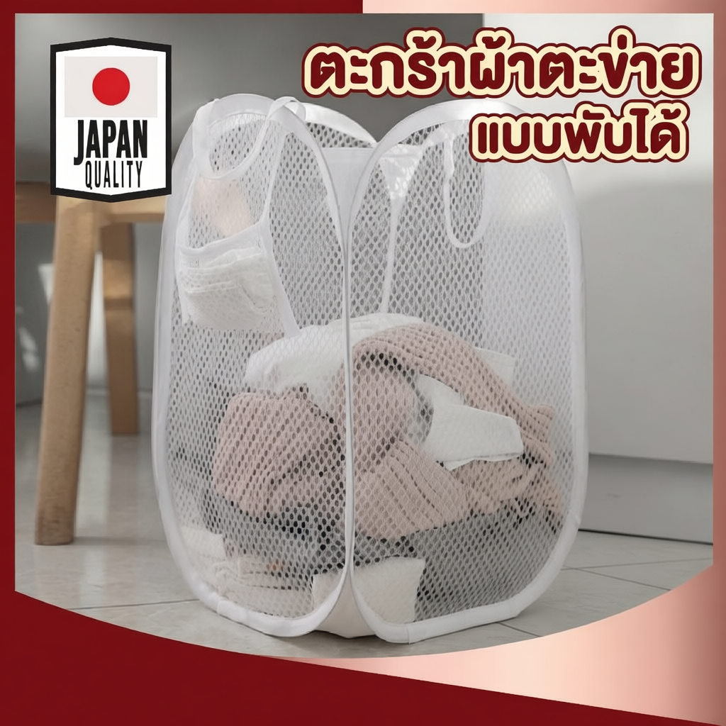 ตะกร้าผ้าตาข่ายพับได้ ขนาด 46.5x23.5x23.5 ซม.