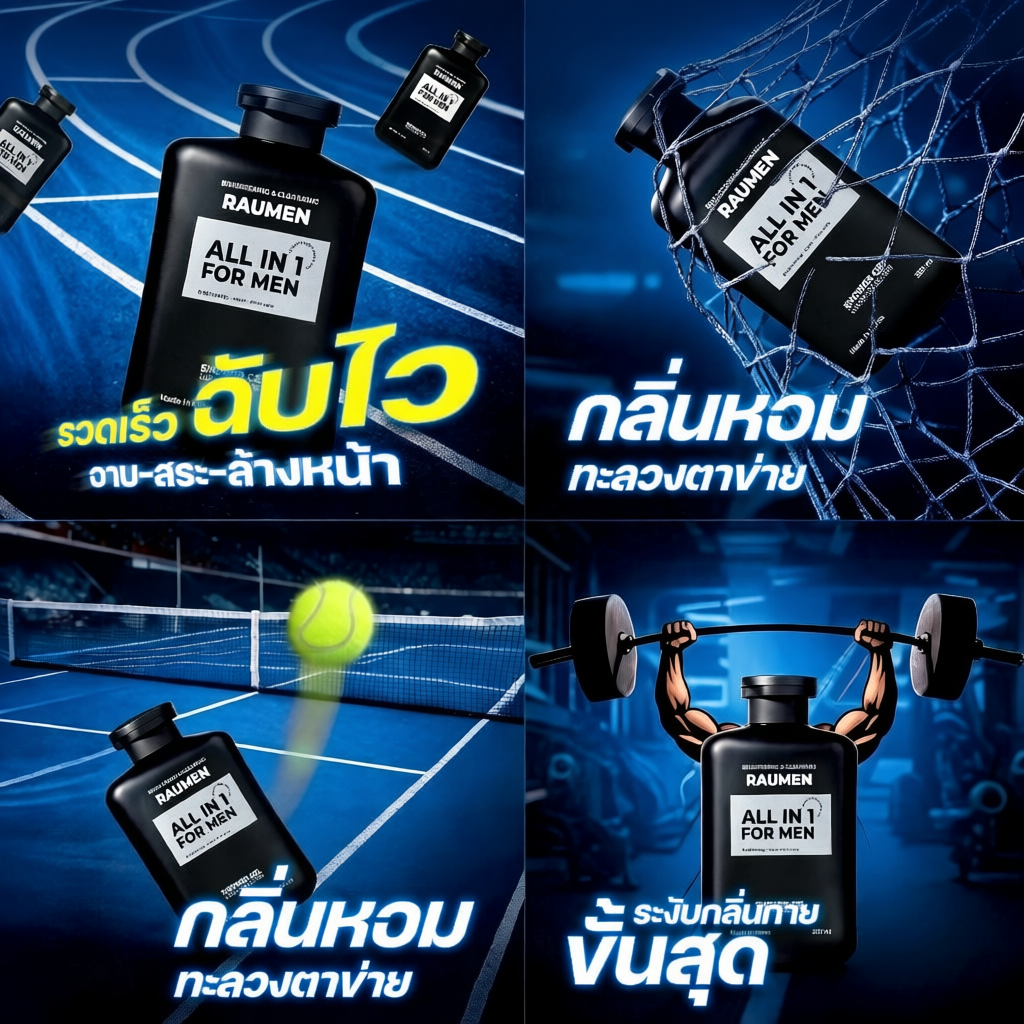 3 ขวด ครีมอาบน้ำ RAUMEN ALL IN 1 บำรุงผิวกระจ่างใส ขนาด 350ml