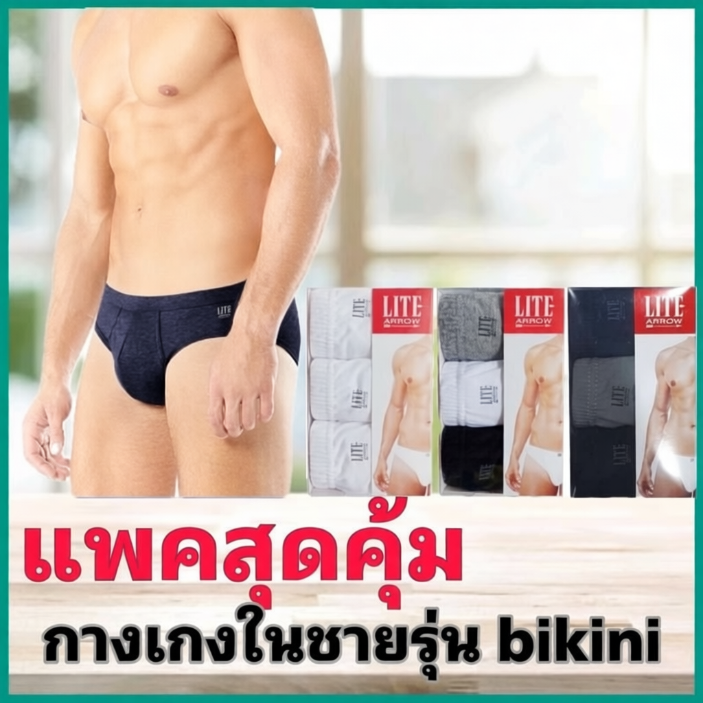 3 ชิ้น กางเกงในชาย Arrow Lite ผ้าคอตตอน 100%