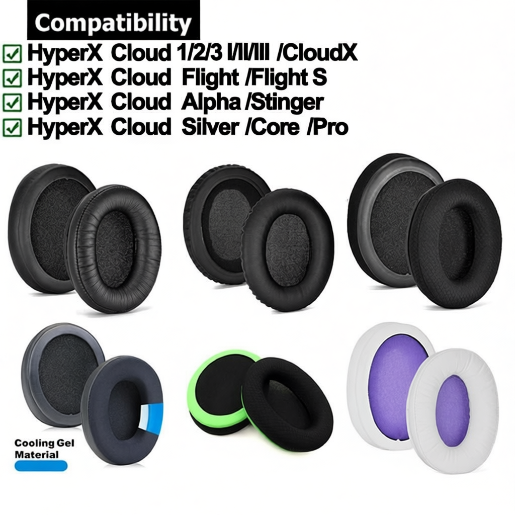แผ่นรองหูฟังคู่สําหรับ HyperX หลากหลายแบบ