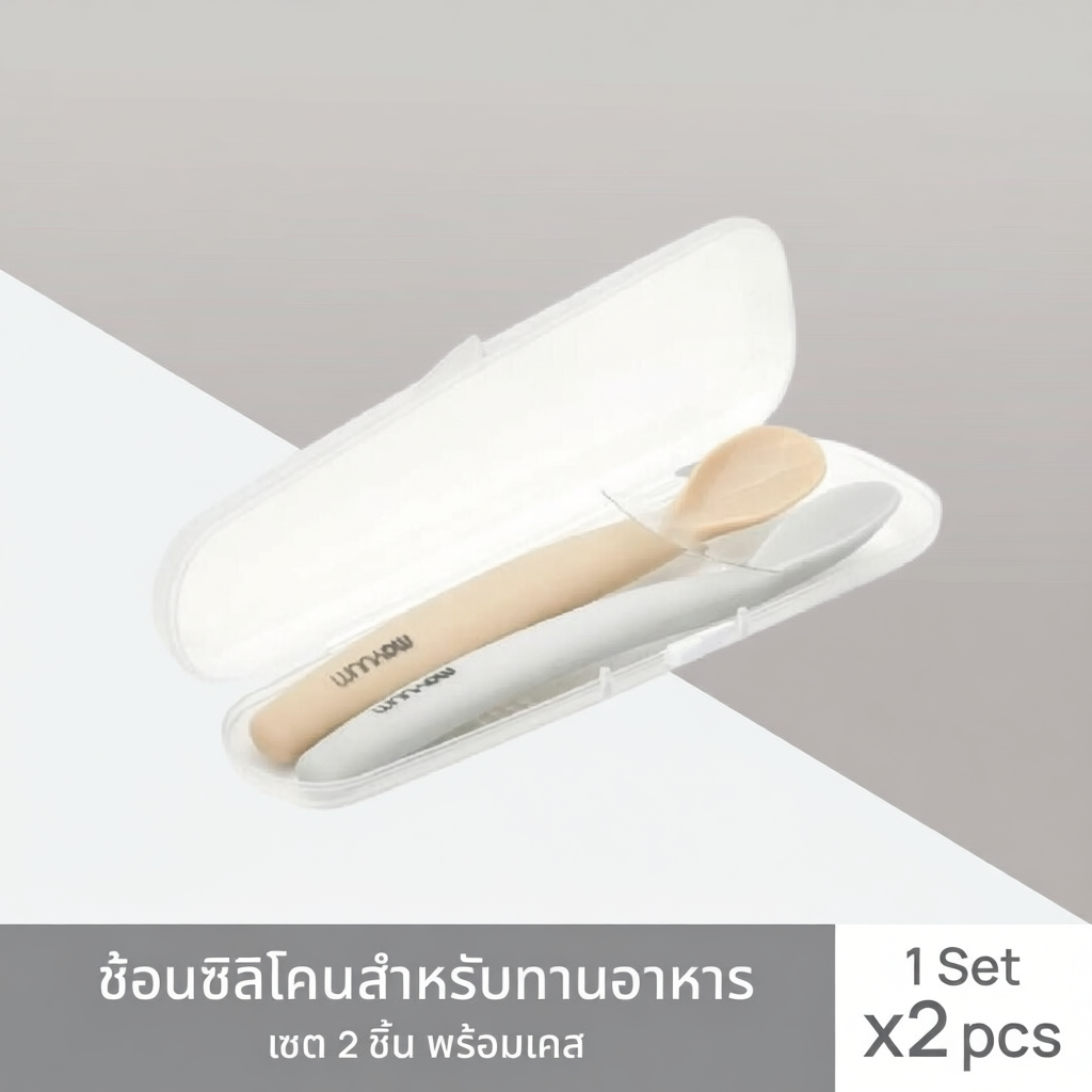 ชุดช้อนซิลิโคน MOYUUM 2 ชิ้น พร้อมเคส สำหรับการใช้งานที่สะดวก