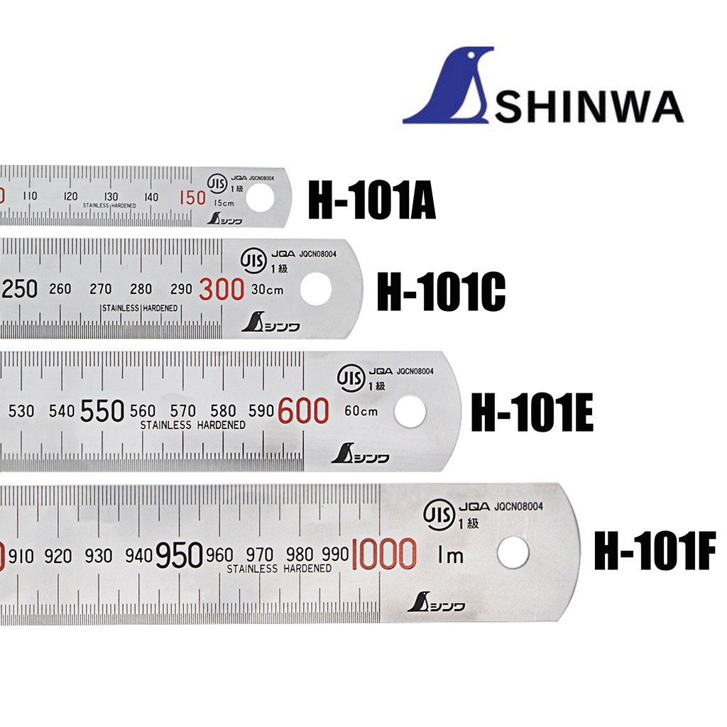 SHINWA ไม้บรรทัดสแตนเลส 150 (H-101A), 300มม.(H-101C)