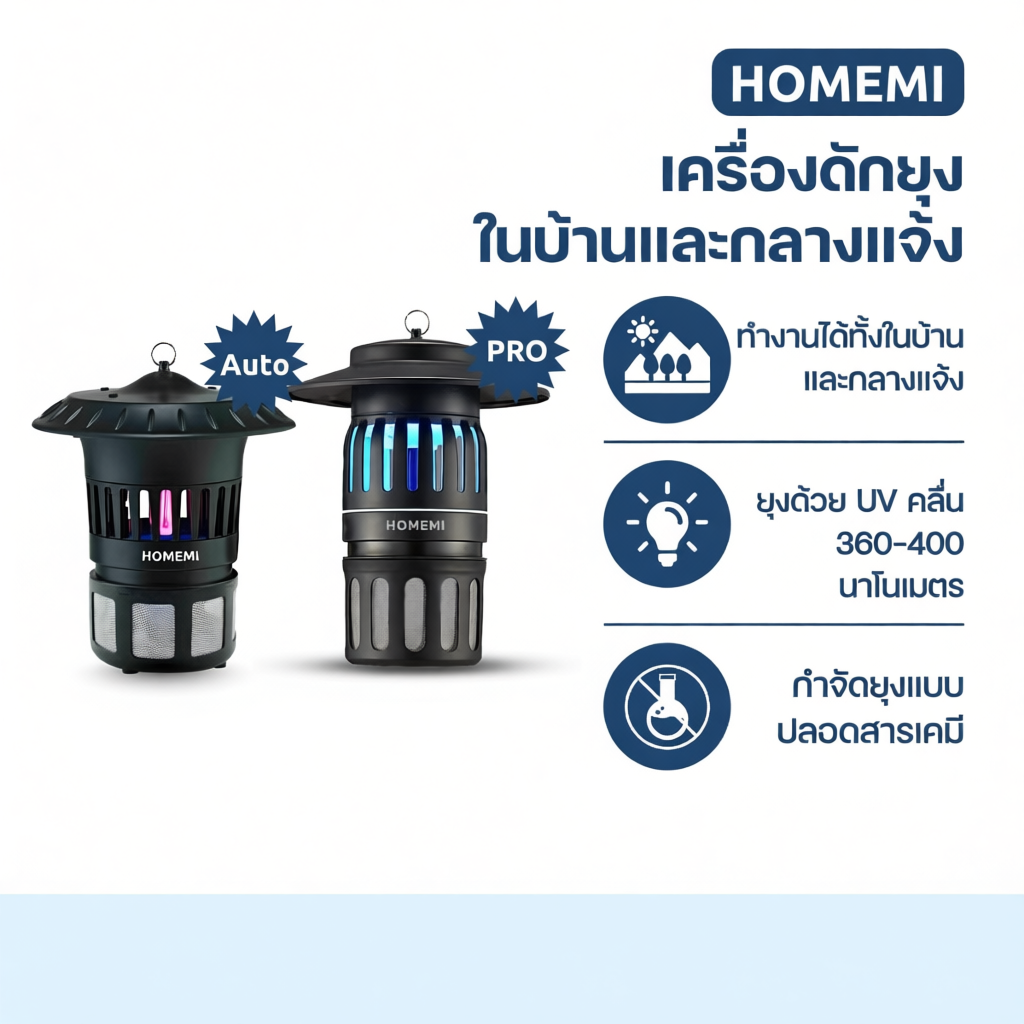 Homemi เครื่องดักยุงและแมลงกลางแจ้งและในบ้าน