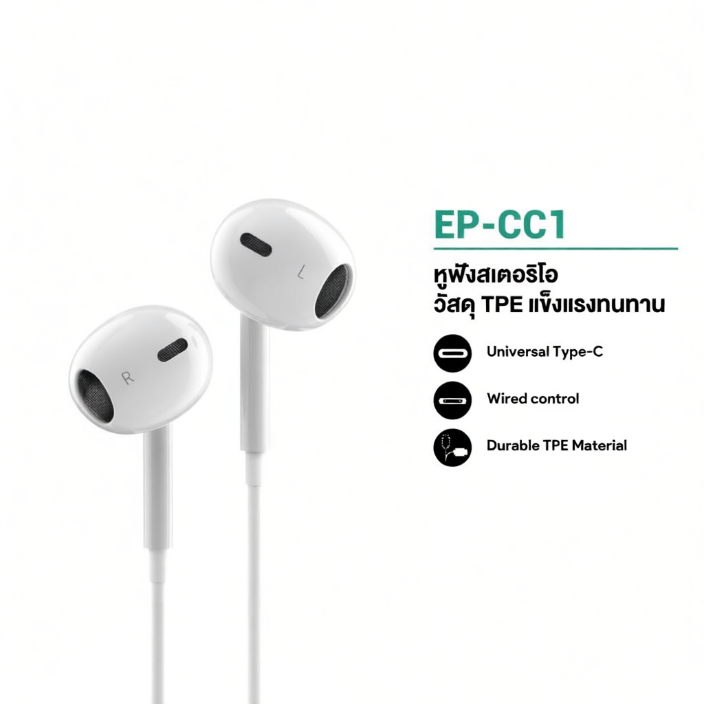 AUKEY EP-CC1 หูฟังไม่ต้องใช้บลูทูธ เสียงดี มีไมโครโฟนในตัว Type-c สำหรับ ios Android