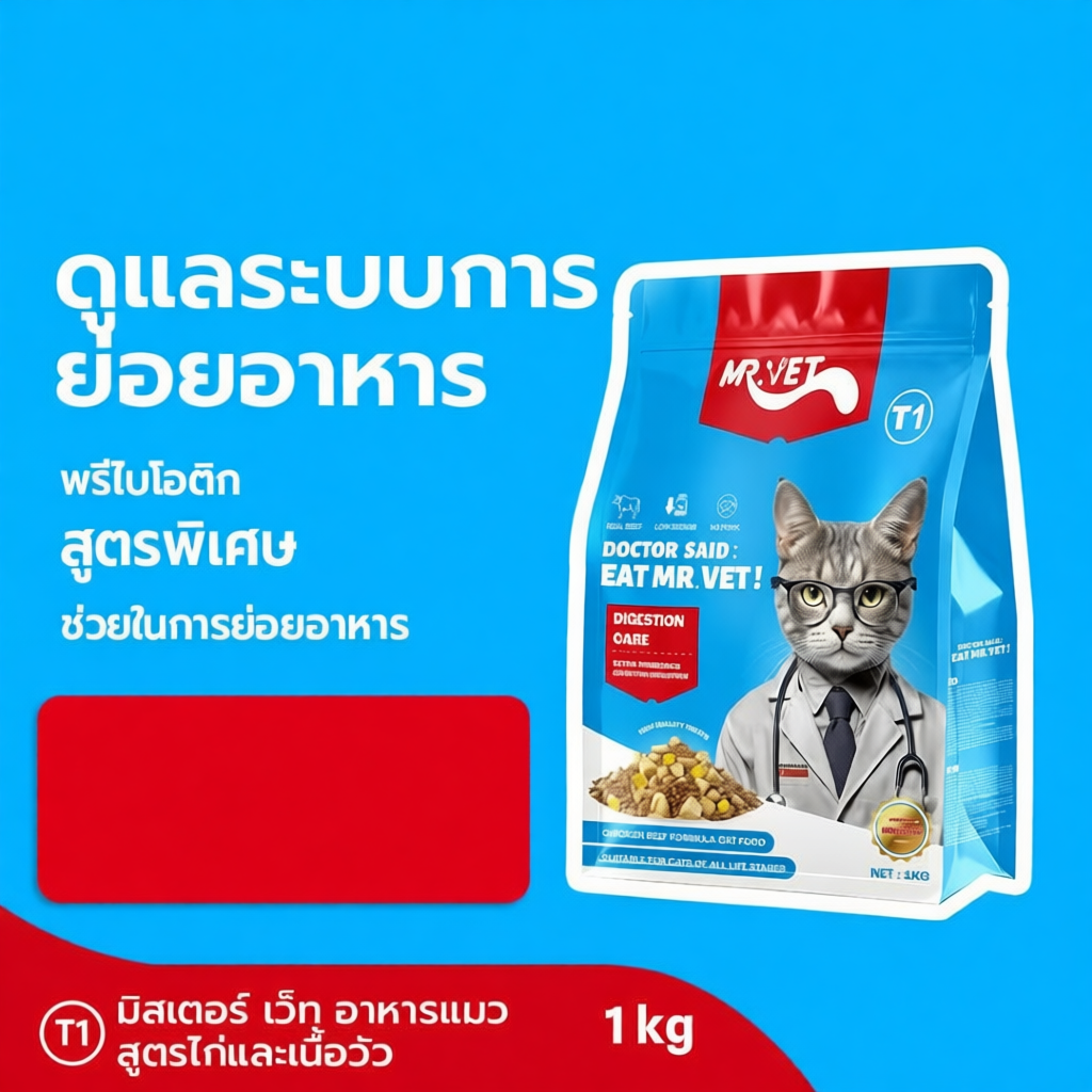 MRVET อาหารเม็ดแมว Holistic T1 แพ็ค 1 กก. - โปรตีน 30% เหมาะสำหรับแมวทุกช่วงวัย