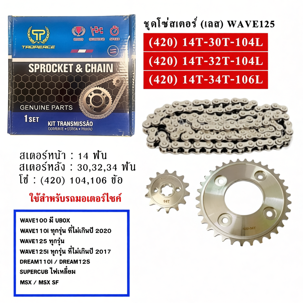 โซ่สเตอร์ เลส 420 รถ MSX Wave110i Wave125 SuperCub