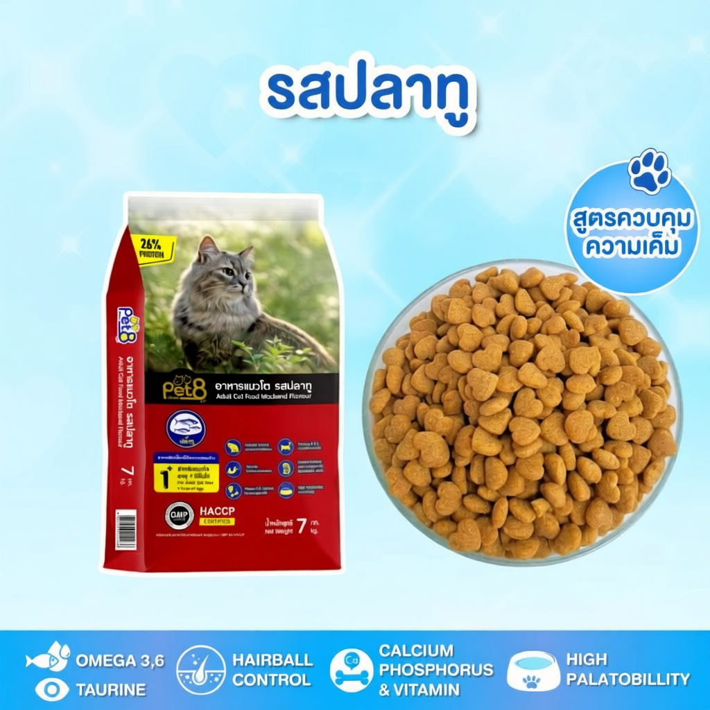 อาหารแมวโต PET8 กระสอบ 7 Kg