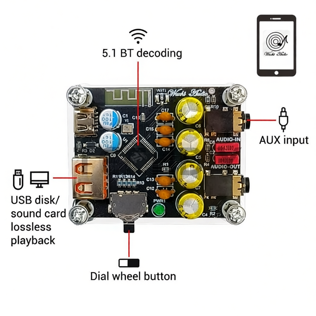 Dc 5V ZK-PT2 Lossless Fever Hifi5.1 บอร์ดรับสัญญาณเสียงบลูทูธ USB พร้อมเสาอากาศ TYPE-C USB
