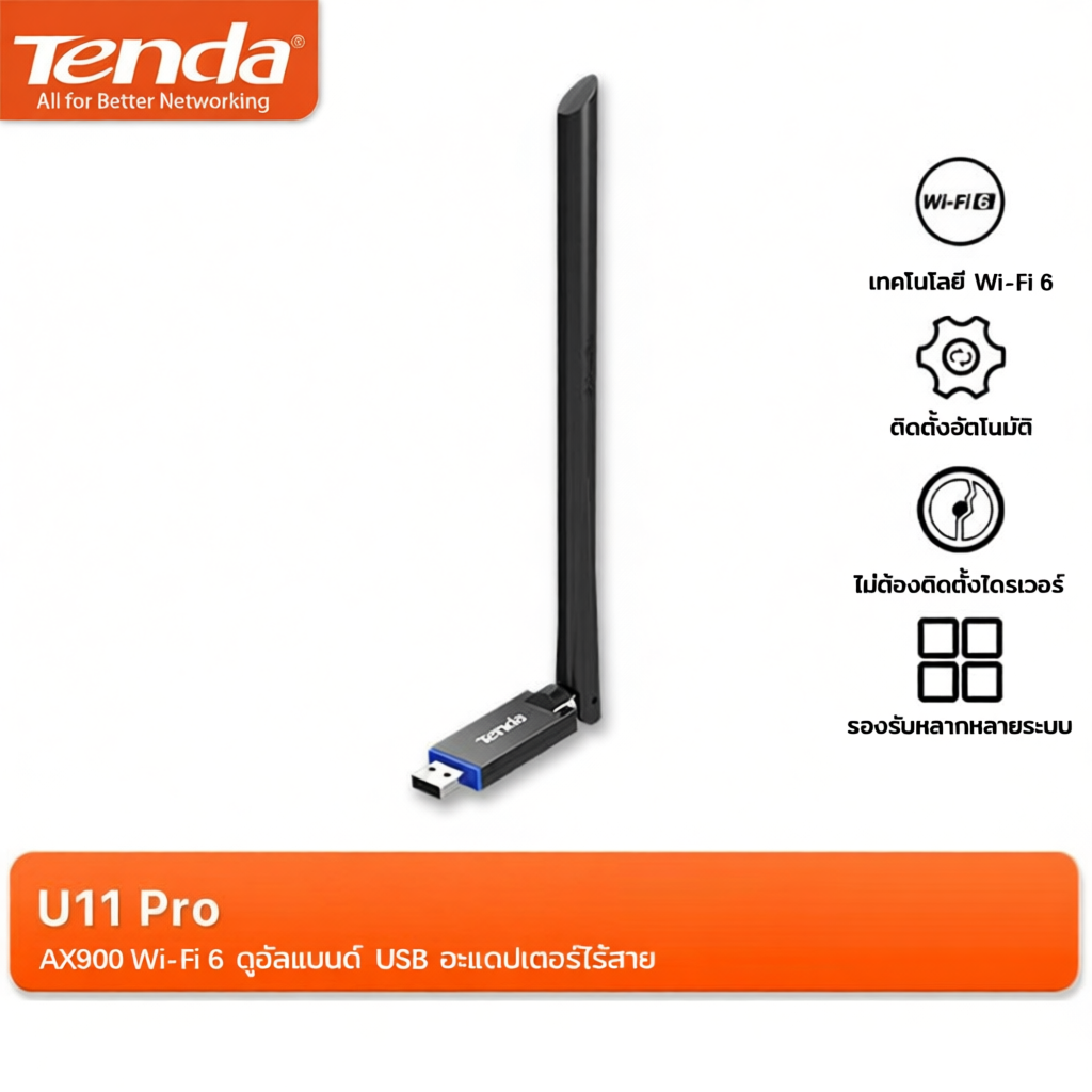 Tenda U11 Pro USB WiFi Adapter AX900 รับสัญญาณ Wifi Card Dual Band 6dBi Antenna สําหรับ PC แล็ปท็อป