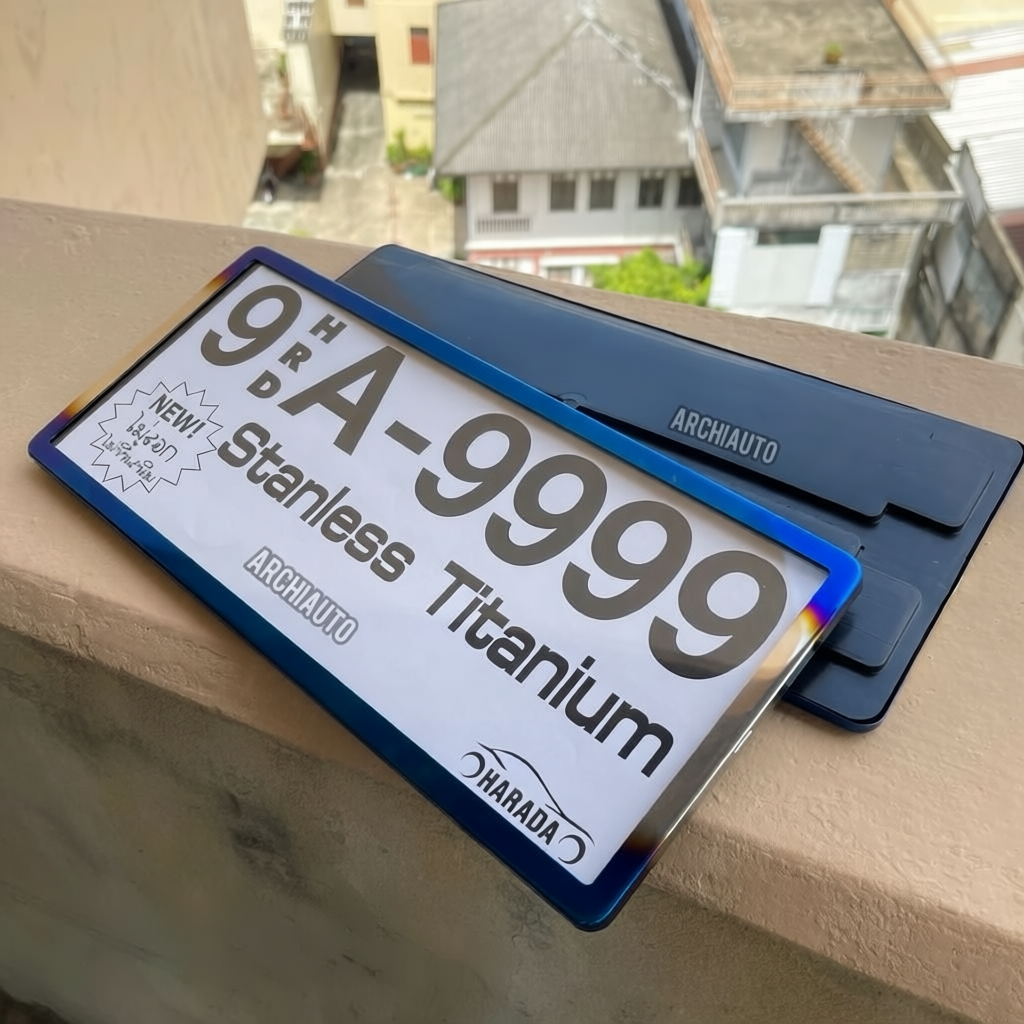 กรอบป้ายกันน้ำ สแตนเลส HARADA ขนาดมาตรฐาน1คู่ หน้า-หลัง A-9999