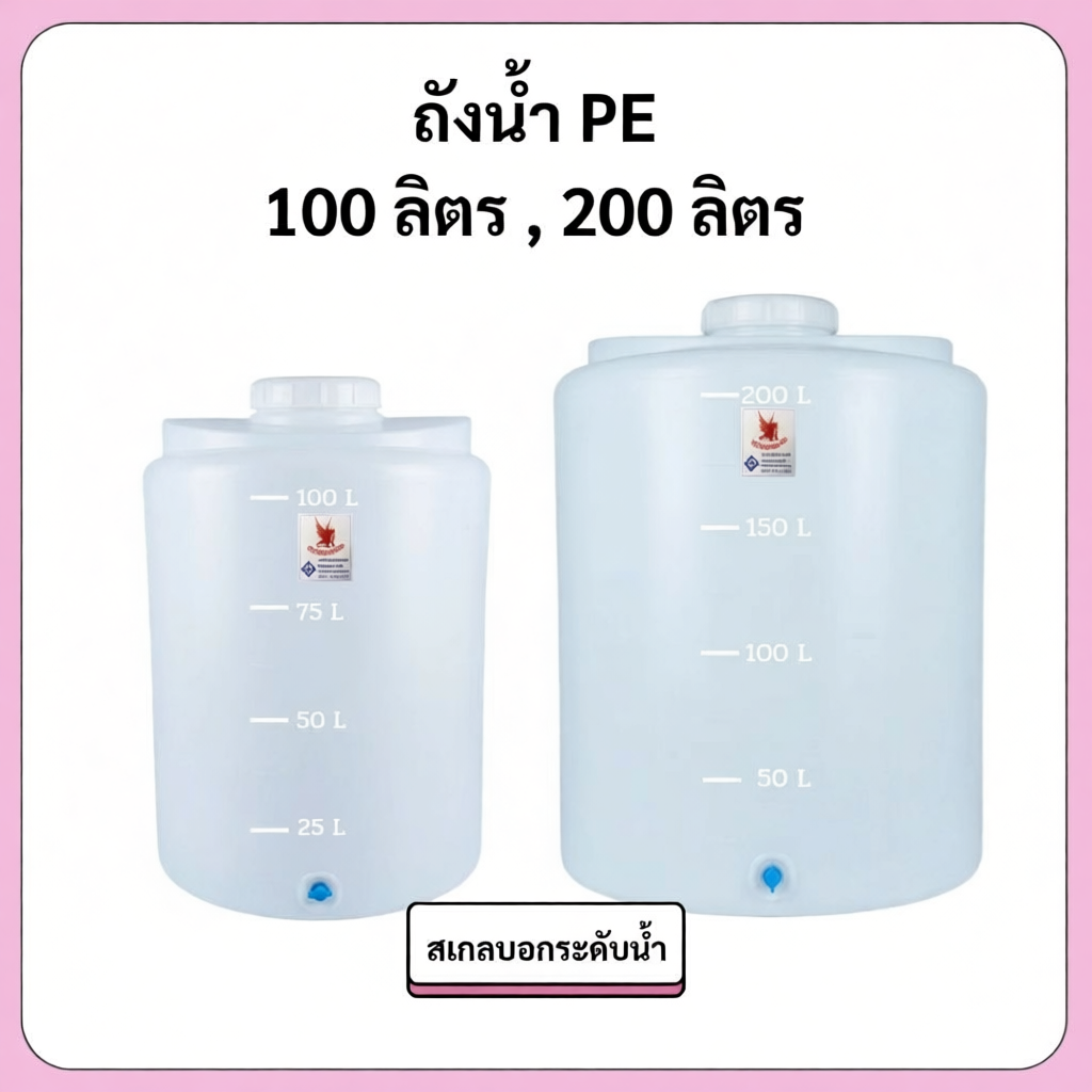 ถังน้ำ PE 100 ลิตร 200 ลิตร และก๊อกน้ำ