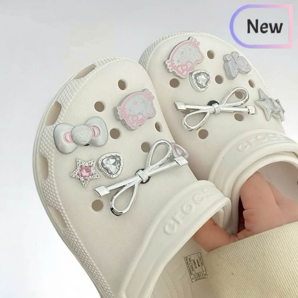 10 ชิ้น ที่ติดรองเท้า Wog Jibbits โทนเงิน-ชมพู ดีไซน์น่ารัก