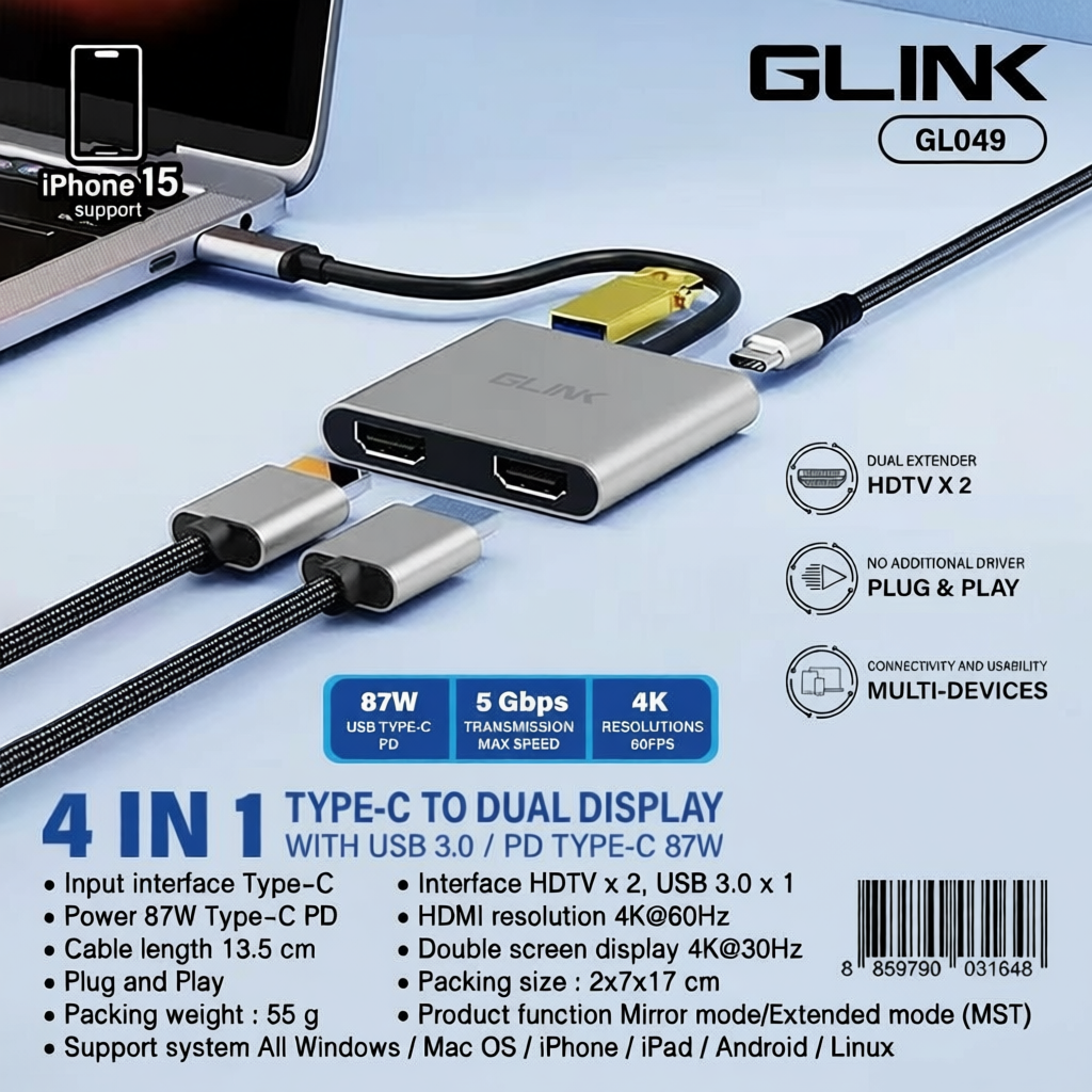 GLINK GL-049 อะแดปเตอร์ Type-C สำหรับการเชื่อมต่อหลากหลาย