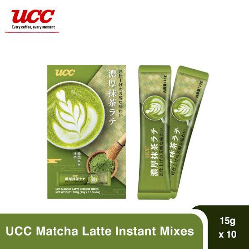 UCC Matcha Latte ผงมัทฉะพร้อมชง มี 10 ห่อแยกซอง น้ำหนัก 150 กรัม สินค้าจากมาเลเซีย มีฮาลาล BB.15/01/