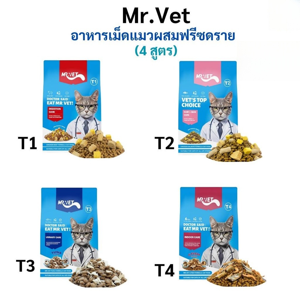 Mr.Vet อาหารแมวเกรด Holistic โซเดียมต่ำ เหมาะกับแมวทุกช่วงวัย T1-T4