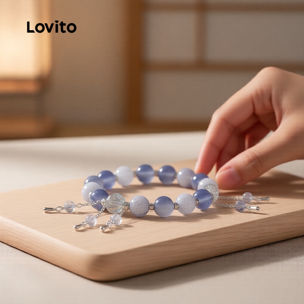 Lovito กําไลข้อมือคริสตัลรูปผีเสื้อสไตล์วันหยุดสบายๆ LFA105256