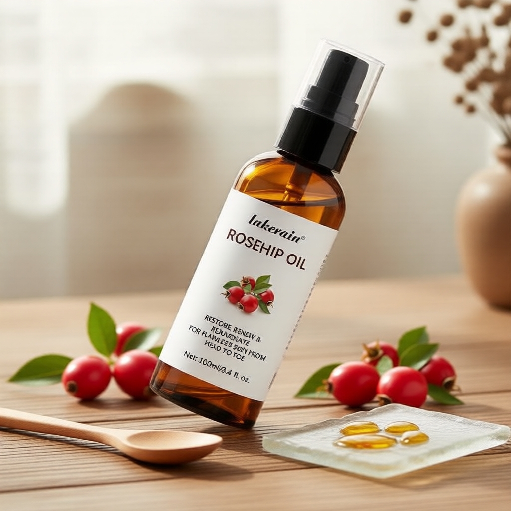 Lakerain Rosehip Oil – โรสฮิปออยล์บริสุทธิ์ 100% ออร์แกนิก บํารุงหนังศีรษะและใบหน้า ขนาด 100 มล. Essence นวด Gua Sha