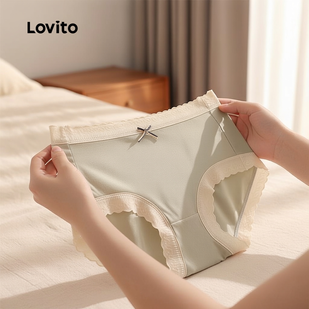 Lovito ชุดเซ็ท 3 ชิ้นใน 1 แพ็ค สีบล็อก ผ้าแคลคอทหมอก ผ้าฝ้าย ยืดหยุ่น 4 ทิศทาง สวมใส่สบาย สําหรับผู้