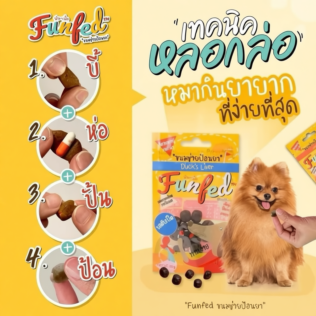 FunFed Tablet Pocket บรรจุ14 ชิ้น/ห่อ ขนมป้อนยาเม็ด สำหรับ สุนัข แมว