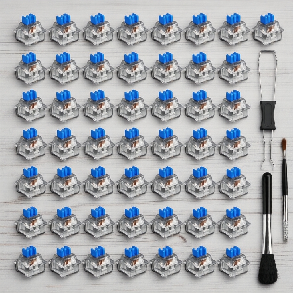 สวิตช์กลไก Blue Clicky 3 ขา 30/50/90 ชิ้น ชุดคิทคีย์บอร์ด DIY พร้อมอุปกรณ์ดึงและแปรงทําความสะอาด