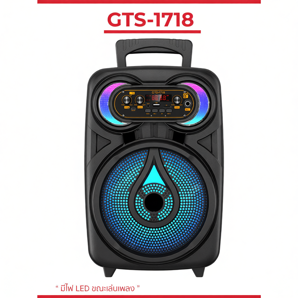 ลำโพงไร้สายรุ่น GTS-1718 ดอก 8 นิ้ว เบสหนัก เสียงดี แถมสายชาร์จพร้อมไมค์สาย 1 ตัว