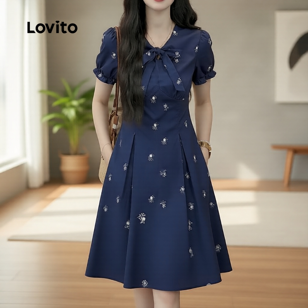 Lovito เดรสหรู เดรสแฟชั่นผู้หญิง สําหรับฤดูใบไม้ผลิและฤดูร้อน L164LD179