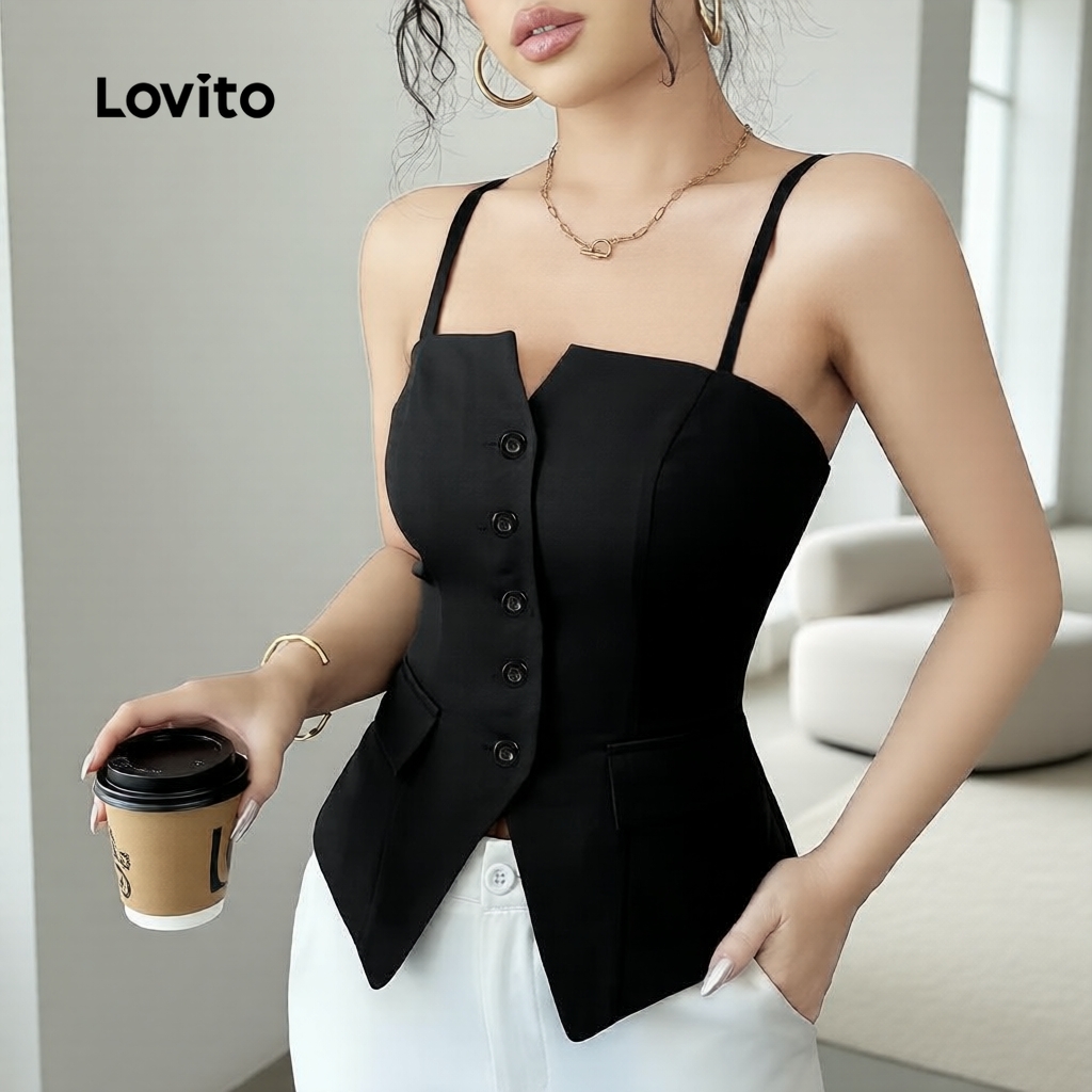 Lovito แคชชวล เสื้อกล้ามทรงติดกระดุมผู้หญิงฤดูใบไม้ผลิ/ฤดูร้อน L131LD1270